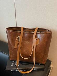 32*12*28cm modische Schultertasche mit großer Kapazität und vielen Taschen, lässige große Tasche für Damen geeignet für Laptop, minimalistischer Stil für Lässig & Urlaub - Braun - Übersicht 3