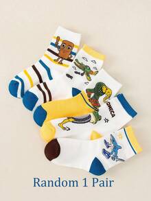 5 Pairs Cute Shark Cartoon Pattern Children's Socks, Breathable Moisture-Wicking, Boys' Mid-Calf Socks, Autumn/Winter - Multicolor - View 16