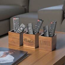 1个木质遥控器收纳盒，电视遥控器整理器，桌面遥控器收纳架，床头柜遥控器收纳盒，客厅卧室媒体存储木质遥控器盒 - 棕色 - 查看 1