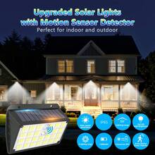 This Solar-Powered Outdoor Wall Light Features 104 LED Bulbs, A Motion Sensor, And 3 Selectable Modes. It Meets Street Lighting Safety Standards, Has An IP65 Waterproof Rating, And Is Suitable For Garden, Patio, And Deck Decoration, As Well As Garage And Corridor Lighting. - White Light - View 4