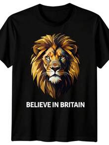 Believe In Britain Lion United Kingdom Countries Mens T-Shirt Womens Graphic Tee - màu đen - Xem 1