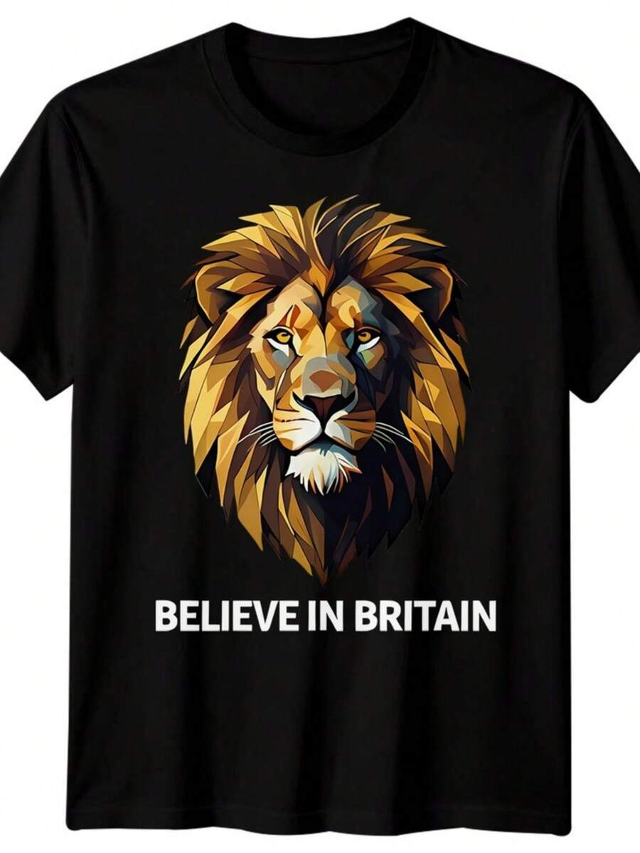 Believe In Britain Lion United Kingdom Countries Mens T-Shirt Womens Graphic Tee - màu đen - Xem 1