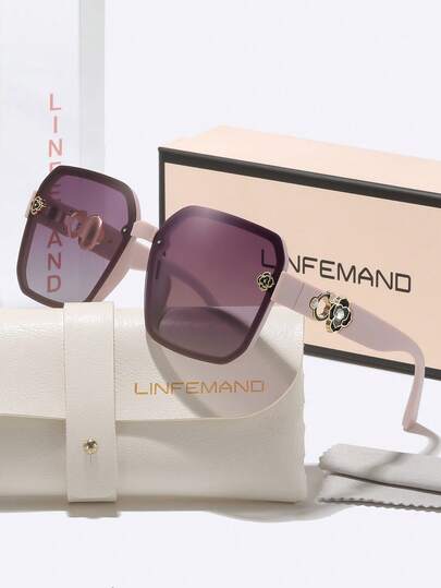  LINFEMAND Klassiska fyrkantiga stora bågar gradient dekorativa modeglasögon för par, lyxiga strassblommor dekorationer gatustil, lämpliga för sommar, semester, resor, högtidsgåva