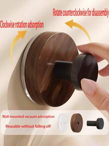 3pcs Walnut Wood Grain Multi-Functional Reusable Strong Suction Cup Hooks, Wreath Hanger, Heavy Duty Glass Front Coral Hooks For Door/Window/Over Door/Outdoor - Coffee Brown - View 5