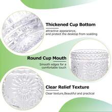 Vintage Embossed Floral Drinking Glass Set Of 4, 12oz Clear Heavy Base Glass Cups For Cocktail, Juice, Wine, Aesthetic Home Bar Decor - Transparent - 380ml - View 5