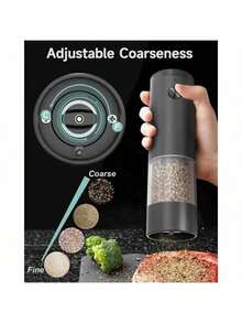 1/2件套电动胡椒研磨器，带收纳底座，自动黑胡椒研磨器，不锈钢胡椒盐研磨器，电池供电，透明容器，研磨粗细可调，单手操作，厨房必备，厨房礼品，节日礼品