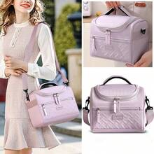 Bolsa De Almuerzo,Bolsa De Almuerzo De Pana Unisex, Gran Capacidad, Bolsa Térmica Reutilizable, Adecuada Para El Trabajo, Picnics O Viajes - Morado - Ver 1
