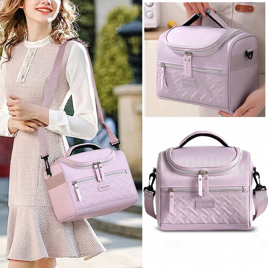 Bolsa De Almuerzo,Bolsa De Almuerzo De Pana Unisex, Gran Capacidad, Bolsa Térmica Reutilizable, Adecuada Para El Trabajo, Picnics O Viajes - Morado - Ver 1