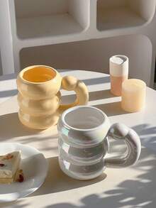 1个陶瓷杯，ins风黄紫色调，美观的拿铁杯，家用燕麦杯和茶杯，实用的办公室早餐牛奶杯，日常水杯和果汁杯，节日礼物，送给朋友、男女朋友、家人的礼物，趣味生日/节日礼物 - 彩色 - 查看 2