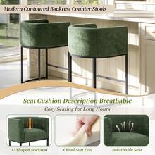 26" Counter Height Bar Stools Set Of 1, Modern Fabric Upholstered Barrel Bar Chairs With Backrest & Armrests, Black Metal Frame Accent Stools For Kitchen Island - 綠色 - 查看 3