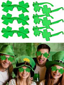 6pcs St. Patrick's Day Decorations, Shamrock Irish Glass Cup, Irish Lucky Green Shamrock St. Patrick's Day Party Supplies, Four-Leaf Clover Glass Cup, Green Leprechaun Holiday Party Decorations, St. Patrick's Day Party Supplies - Multicolor - View 1
