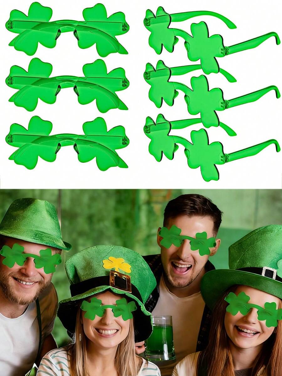 6pcs St. Patrick's Day Decorations, Shamrock Irish Glass Cup, Irish Lucky Green Shamrock St. Patrick's Day Party Supplies, Four-Leaf Clover Glass Cup, Green Leprechaun Holiday Party Decorations, St. Patrick's Day Party Supplies - Multicolor - View 1
