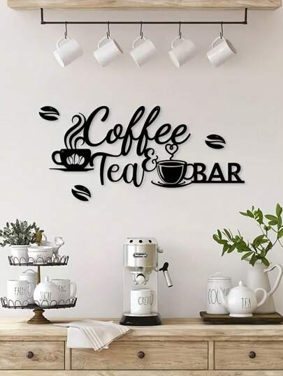 1pc 50x21cm Metal Coffee Bar Sign Wall Art - Rustic Iron Sculpture With "Coffee Tea Bar" Text And Leaf Pattern, Suitable For Kitchen, Bar, Cafe Country Home Decor, Unique Gift Idea
