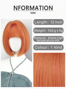 12 Inch Orange Short Bob Wig - Suitable For Beginners, Heat Resistant Synthetic Hair, With Bangs, Suitable For Daily Wear And Cosplay - Multicolor - View 5