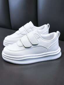 1 par de tênis unissex de cano baixo em cor sólida, sola macia antiderrapante, tênis de lona casuais e modernos para bebês e crianças, adequados para primavera, verão, outono e inverno. - Bege - Ver 5