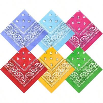 6 Pcs Paisley Bandanas Square Cowboy Printed Scarf Neckerchief Halloween Women And Men