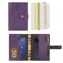 Cuaderno de piel con papel punteado recargable - Diario espiral de piel con bolsillos organizadores internos para hombres y mujeres (Morado, A6) - Morado - Ver 1