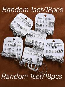 (NUEVO) Set de 2/36 piezas o Set de 1/18 piezas Elegante conjunto de aretes con diseños florales, lazos, geométricos, corazones y estrellas para mujeres, adecuado para vacaciones, fiestas, citas, uso casual, banquetes, diario, viajes, sesiones de fotos