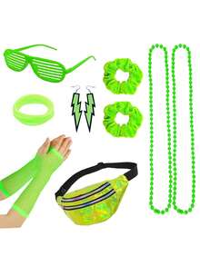 9Pcs D EXCEED 80s Costume Accessories For Women, Scrunchies, Earrings, Necklace, Fishnet Gloves, Fanny Pack - For 80s Retro Party Dance Performances Neon Party Cosplay Proms Birthday Party - Multicolor - View 2