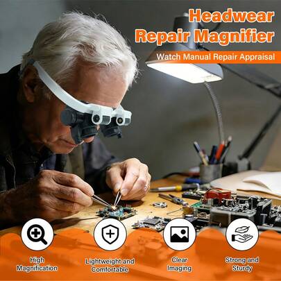 2 st LED-belyst förstoringsglas med huvudband - 2 avtagbara förstoringsglas (8X-15X-23X) - För läsning, smyckestillverkning och precisionsarbete