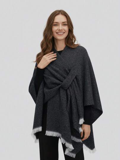 1pc Unisex Dark-Colored Urban Hooded Cloak Scarf, Suitable For Autumn/Winter, Fashion & Unique, Can Be Used As Travel Jacket, Casual Design, Double-Sided Faux Cashmere Scarf Shawl, Soft & Warm, Ideal For Daily Use, Commuting, Outings And Weddings.