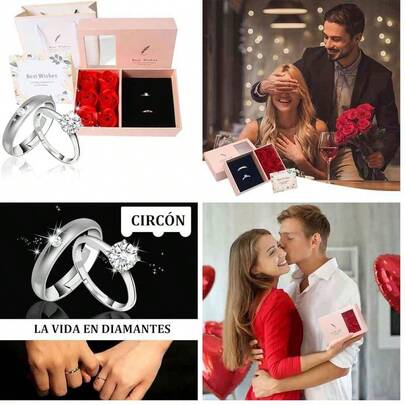 Conjunto de Regalo Rosa Eterna para de  con Flor Eterna,Anillo de Diamantes de Hombre,Regalos Romntico para Bodas,Pap,Pareja,Cumpleaos,Aniversario,San Valentn,Navidad