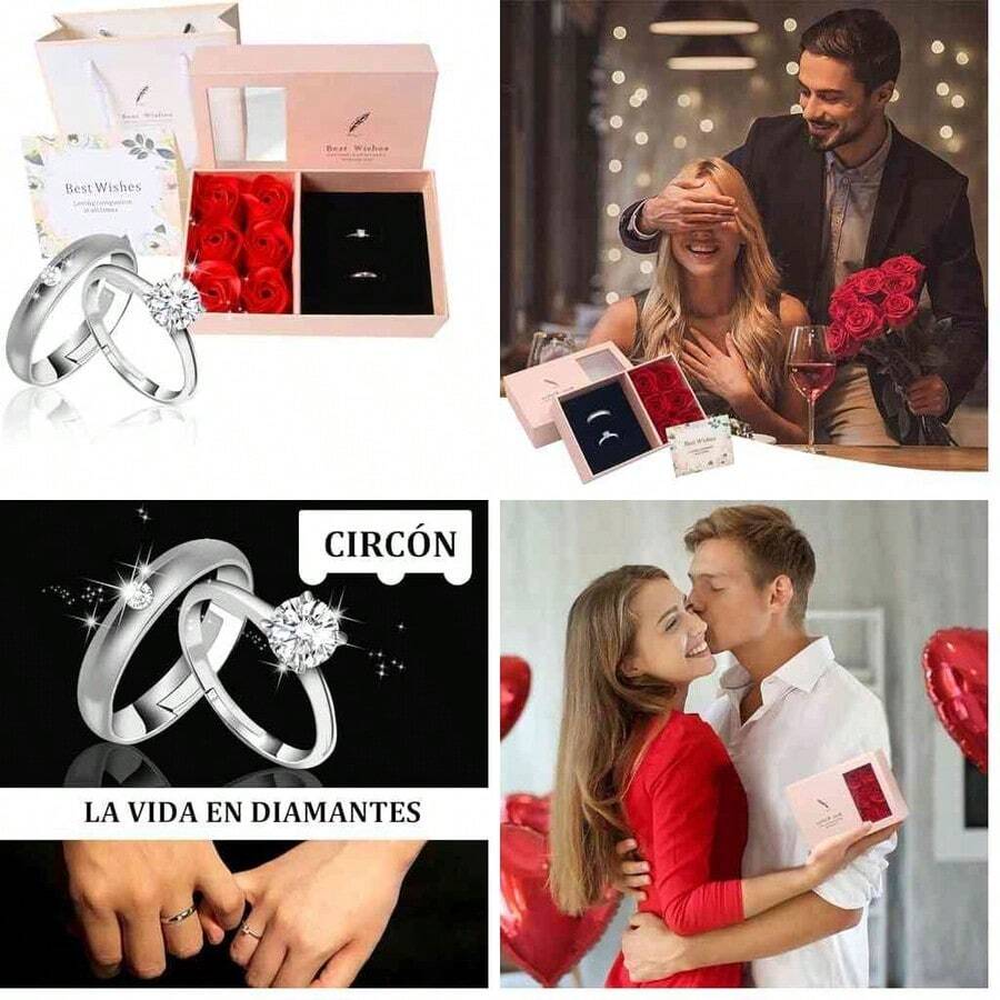 Conjunto de Regalo Rosa Eterna para de  con Flor Eterna,Anillo de Diamantes de Hombre,Regalos Romntico para Bodas,Pap,Pareja,Cumpleaos,Aniversario,San Valentn,Navidad