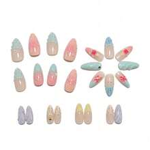 Haibei 3D Three-Dimensional Carving Gradual Change Nail Art Small Fresh Dopamine Flower With Diamond Ins Wear Nail - Z115-24 Pieces/box [Jelly Gel + Strip Forming] - View 3