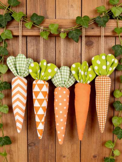 5pcs Easter Fabric Carrot Decorations, Farmhouse Style, Suitable For Easter Home Decor, Weddings, Tiered Tray Decor. Colorful Fabric Realistic Carrot Crafts, Suitable For Easter Home, Wedding, Party DIY Farmhouse Decor, Carrot Hanging Ornaments