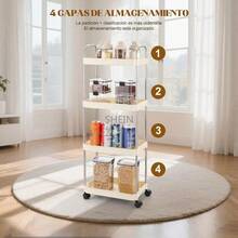 Carrito Auxiliar de 4 Niveles, Organizador con Ruedas con 4 Cestas Colgantes,  Carrito Organizador, Organizador para Sala, Cocina, Oficina,Baño (4 Niveles) - por defecto - Ver 6