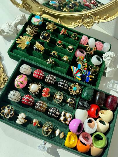 12/10/7/5/3/1 piezas Anillos apilables de resina de estilo y colores aleatorios, Conjunto de anillos de metal punk con remaches, circonita transparente, esmalte colorido y gotas de aceite, Adecuado como regalo para amigos y familiares