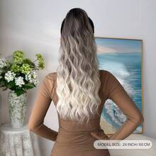 夹式马尾接发，黑色、酒红色渐变、黑色、灰色渐变、棕色波浪纹马尾，24英寸，耐热硬质合成发片，适合女性圣诞节、万圣节、音乐节派对和日常使用。 - 拼色 - 查看 5