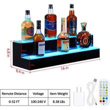Estante Exhibidor de Botellas de Licor con LED, Estante de Bar Iluminado con Control Remoto y App, 16 Colores y 4 Modos, Soporte de Acrílico para Botellas de Licor - Rectángulo de 2 pasos de 16 pulgadas - Ver 2