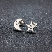 1 paire de boucles d'oreilles étoile et lune à la mode, boucles d'oreilles élégantes et hypoallergéniques à design asymétrique pour femmes - GED515 - Voir 1