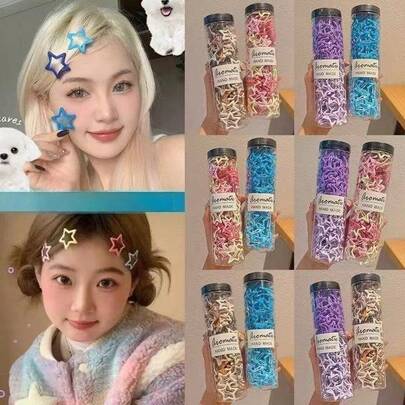Ins-Style Star Hairpins, Colorful Five-Pointed Star Side Clips, Cute Hair Accessories For Girls! Multi-Color Mixed Star Shapes, Can Be Used For Hair Decoration / Arranging Bangs And Broken Hair, Barrel Packaging For Easy Portability And Storage, Suitable For Daily Commuting / Photo Styling, A Set Of Soft And Cute Hairpins, Accessories For Students And Sweet Girls~