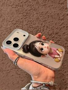 1pc Minimalist Cute Girl Pattern Phone Case, Luxurious Texture, Waterproof And Durable, Compatible With IPhone 17, 16, 11, 15, 14, 13, 12 Pro Max Plus And Other Models, Ideal Gift For Fashion Lovers, Friends, Family, Couples, Birthday, New Year, Valentine's Day, Easter, Festival - Silver - View 5