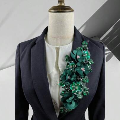 1pc Women's Green Handmade Rhinestone Decoration Brooch, Elegant Fashion Accessory For Dress, Bag, Headband DIY