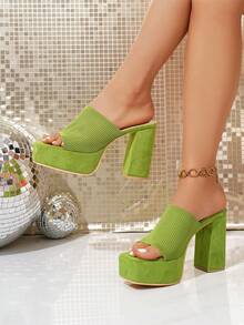 Giày sandal đế dày gót chunky mới dành cho nữ, kiểu dáng slip-on, thoải mái và nhẹ, màu Dopamine, phù hợp cho các dịp thường ngày, đi chơi, dự tiệc, đi hồ bơi vào mùa hè, gót platform. - màu xanh lá - Xem 3