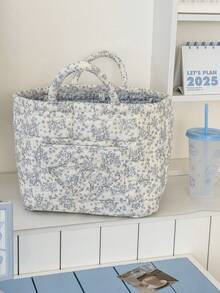 1Pc Floral Print Quilted Storage Basket Laundry Basket Large Capacity Portable Storage Bag Foldable Snack Basket With Handle For Women And Girls Cosmetic Storage Basket Toy Storage Basket Skincare Storage Basket Women Makeup Storage Multifunctional Storage Basket Cosmetic Organizer Home Decor Livingroom Bedroom Decor Bathroom Decor - Nhiều màu - Xem 2