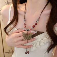 4 Stücke Bohemian-Stil mehrschichtiges Halsketten-Set für Frauen - Vintage Boho-Stil Anhänger, weiß K beschichtete Zinklegierung, geeignet für den täglichen Gebrauch und als Geschenk - Braun - Übersicht 6