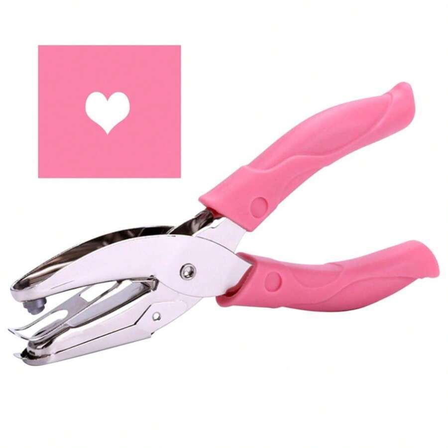 1 Pack 63 Inch Length 1_4 Inch Diameter Of Heart Shape Hole Handheld Single Paper Hole Punch, Puncher With Pink Soft Thick Leather Cover(Heart 1_4 Inch) - White - View 1
