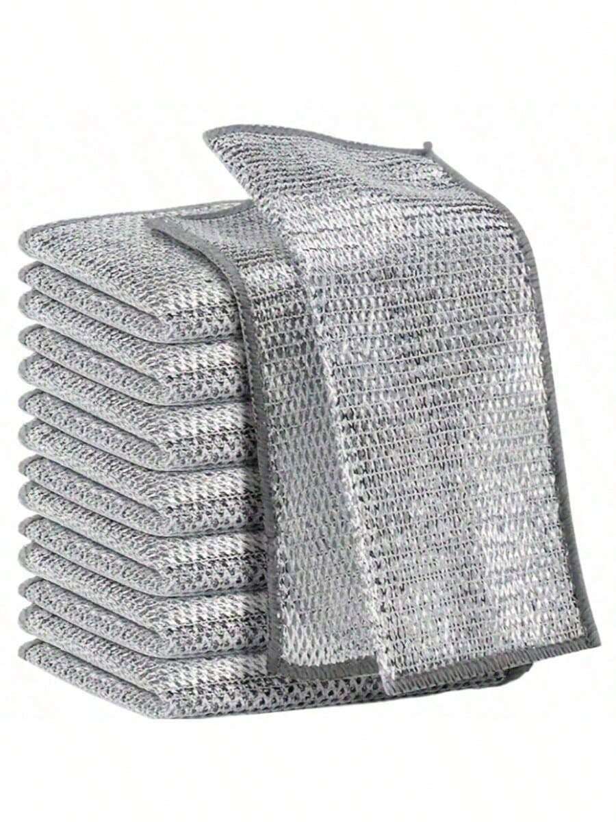 10pcs/Pack Thick Double-Sided Metal Wire Scouring Pads, Kitchen Dish Washing Cloth/Pot & Pan Cleaning Cloth/Towel Cleaning Tool - Multicolor - View 1