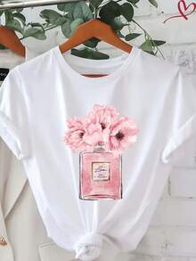 Women's Pure Cotton T-Shirt , Short Sleeve Round Neck Casual Top, Soft Breathable Basic Tee, S-XXXL Sizes Available, Summer Fashion, Daily Wear, Loose Fit,Suitable For All Seasons - style_bc - 查看 6