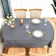 Mantel ovalado de 60x84 pulgadas de tela de poliéster, mantel de mesa sólido gris de uso pesado, lavable para comedor, hogar y fiestas - Gris 84 pulgadas x 60 pulgadas Ovalado - Ver 4