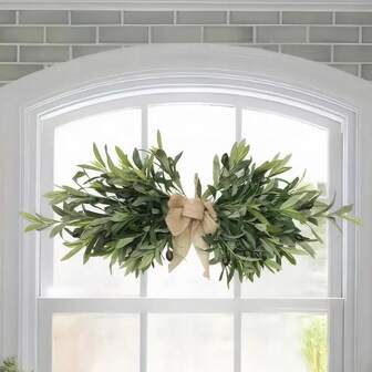 1pc Artificial Olive Leaf Wreath Hanger, Faux Green Plant Hanging Decor, Suitable For Kitchen, Cabinet, Dining Room Wall, And Indoor Living Room Entrance - All Seasons, Best For Spring, Easter, Thanksgiving, Valentine's Day, St. Patrick's Day, And Ramadan