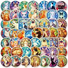 50pcs Gothic Art Glass Cat Stickers, Delicate Painted Cat Stickers, Graffiti For Desktops, Journals, Notebooks, DIY - Multicolor - View 1