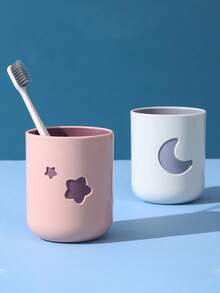2pcs/Set Pink & White Star & Moon Theme Couple Bathroom Cup Set, Toothbrush Toothpaste Storage Cup, Rinse Cup With Moon & Star Design - Multicolor - View 8