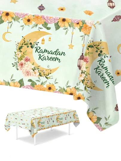 1Pc Ramadan Kareem Tablecloth,220*130 Disposable PE Table Cover,Eid Mubarak Tablecloth With Gold Star Moon Design,Eid Party Supplies,Ramadan Mubarak Decorations,Islamic Muslim Gathering Decor,Ramadan Eid Decor,Ramadan Home Decor,Eid Al-Fitr Table Decor,Kitchen Decor,Ramadan Gifts
