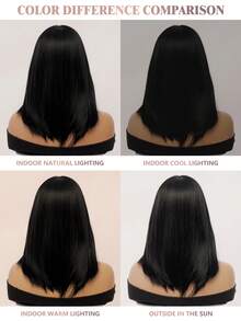 XOUJE Tóc giả thẳng màu đen dài ngang vai 16 inch, chất liệu tổng hợp chịu nhiệt, dành cho nữ, tạo cảm giác thoải mái và vẻ ngoài tự nhiên, phù hợp cho trang phục hàng ngày, dự tiệc hoặc chụp ảnh cosplay. - màu đen - Xem 9