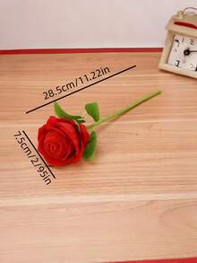 1个创意玫瑰花戒指盒，浪漫求婚生日礼物，带仿真花的首饰盒，耳环架 - 紅色 - 查看 7